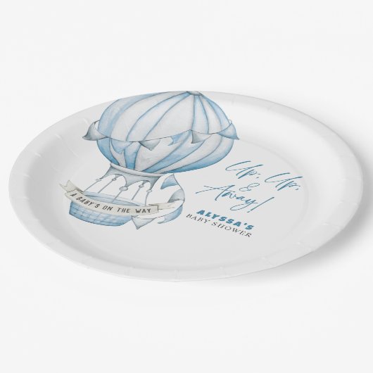 Hoch und weg Heißluftballon Babydusche Pappteller (Schrägansicht)
