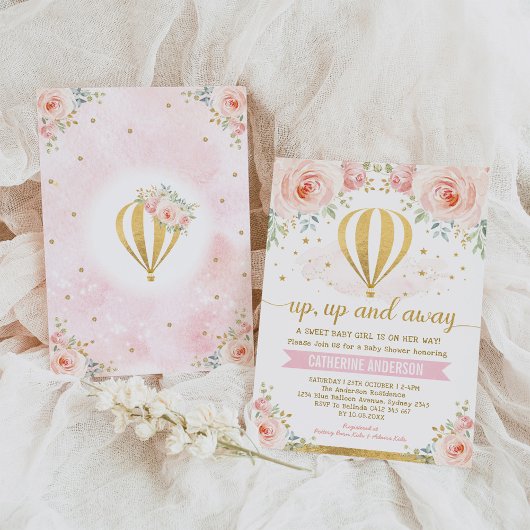 Hoch und weg Heißluftballon Girl Baby Dusche Einladung