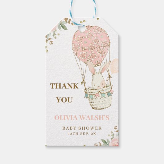 Hoch und weg Heißluftballon Pink Babydusche Geschenkanhänger (Vorderseite)