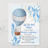 Hoch und weg Junge Heißluftballon Elefant Einladung (Vorderseite)