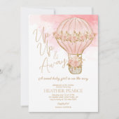 Hoch und weg Rose Heißluftballon Girl Babydusche Einladung (Vorderseite)
