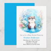 Hoch Whimsical Blue Wildblume Boy Baby Dusche Einladung (Vorne/Hinten)