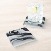 Hochauflösender Schwarzweiss-MarmorglasUntersetzer Glasuntersetzer (Schrägansicht)