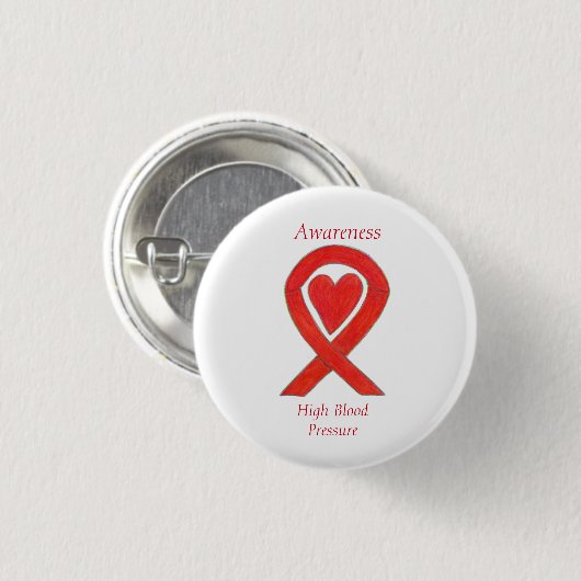 Hochblutdruckbewusstsein Rotes Herz Band Button (Vorne & Hinten)
