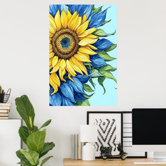 Hochdetailliertes Sonnenblumen-Illustrations-Poste Poster (Heimbüro)