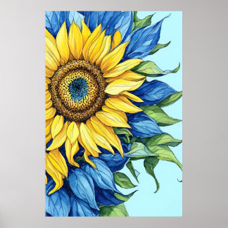 Hochdetailliertes Sonnenblumen-Illustrations-Poste Poster