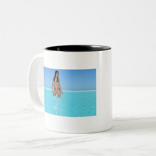 Hochelf in kaltem Wasser Zweifarbige Tasse (Vorderseite Links)