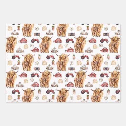 Hochfarbene Kühe und Kalb Geschenkpapier Set (Vorderseite)