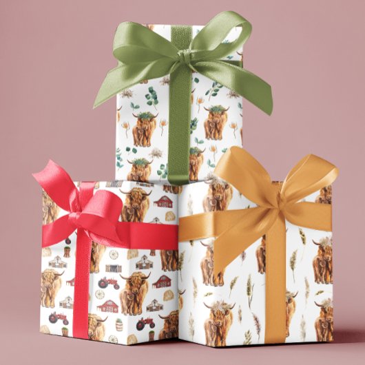 Hochfarbene Kühe und Kalb Geschenkpapier Set