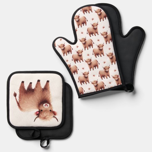 Hochfarbene Kuhweide Ofenhandschuh & Topflappen-Set (Vorderseite/Rückseite)