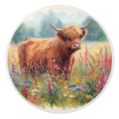 Hochfarbiges Feld für die Wildblume von Kühen Keramikknauf (Vorderseite)