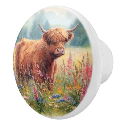 Hochfarbiges Feld für die Wildblume von Kühen Keramikknauf (Rechts)