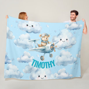 Hochfliegend mit Teddy dem Piloten Fleecedecke