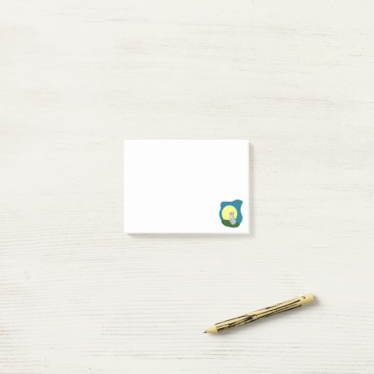 Hochfliegende Traum-niedlicher schäbiger Wolf mit Post-it Klebezettel (Auf Schreibtisch)