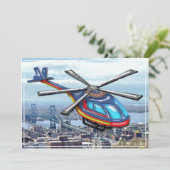 Hochfliegender Hubschrauber über der Stadt Einladung (Stehend Vorderseite)