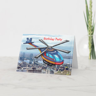 Hochfliegender Hubschrauber über der Stadt Geburt Dankeskarte
