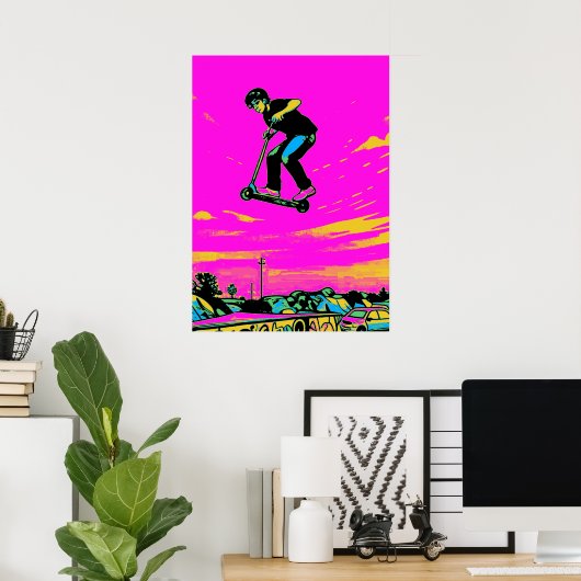 Hochfliegender Stunt - Scooter-Fahrer Poster (Heimbüro)