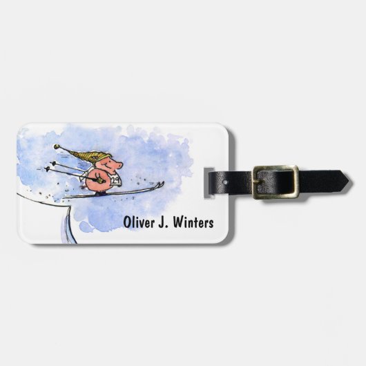 Hochfliegendes Schwein - Ski Jumping Pig Athlete Gepäckanhänger (Vorderseite horizontal)