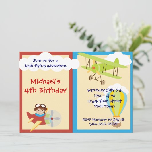 Hochfliegerabenteuer Geburtstagsparty Einladung (Stehend Vorderseite)
