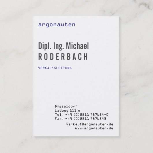 Hochformat Visitenkarten Visitenkarte (Vorderseite)