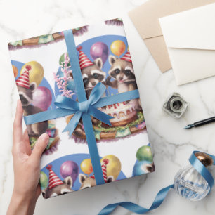 Hochfünfjährige Geburtstagsparty-Zwillinge Mapache Geschenkpapier