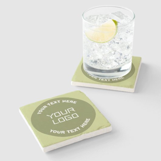 Hochgeladene Logos, Design und bearbeitbarer Text, Steinuntersetzer (Seitenansicht)