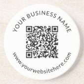 Hochgeladene QR-Codevorlage mit bearbeitbarem Text Getränkeuntersetzer (Vorne)