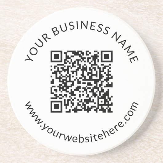 Hochgeladene QR-Codevorlage mit bearbeitbarem Text Getränkeuntersetzer (Vorne)