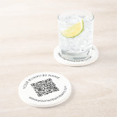 Hochgeladene QR-Codevorlage mit bearbeitbarem Text Getränkeuntersetzer (Seite)