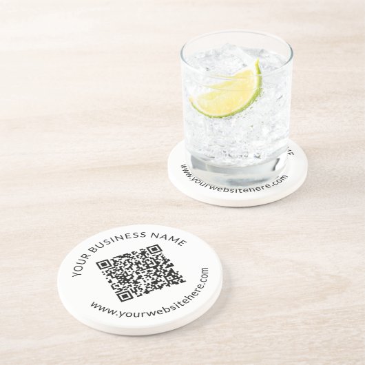 Hochgeladene QR-Codevorlage mit bearbeitbarem Text Getränkeuntersetzer (Seite)