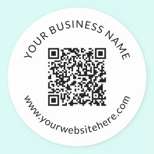 Hochgeladene QR-Codevorlage mit bearbeitbarem Text Runder Aufkleber