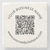 Hochgeladene QR-Codevorlage mit bearbeitbarem Text Steinuntersetzer (Vorderseite)