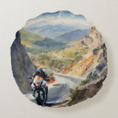 Hochgeschwindigkeits-Abenteuer in lebendiger Bergw Rundes Kissen (Rückseite)