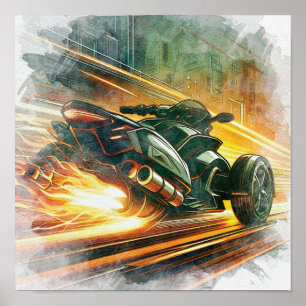 Hochgeschwindigkeits-Can-Am-Motorradjagd in Neon C Poster