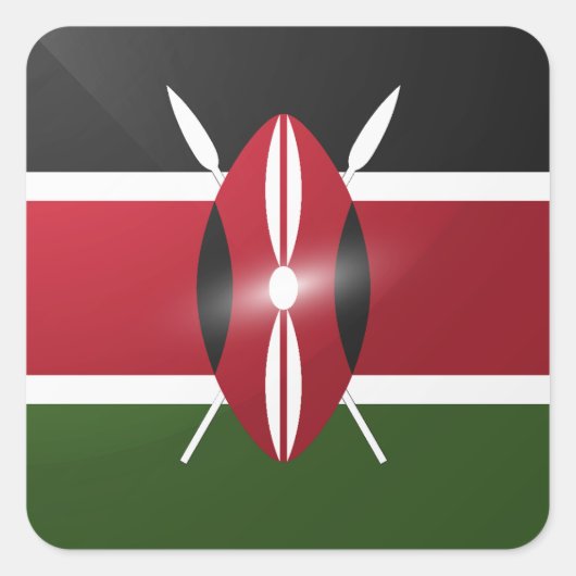 Hochglanzflagge auf dem Kenya-Platz Quadratischer Aufkleber (Vorderseite)