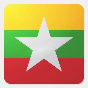 Hochglanzflagge auf dem Myanmar-Platz Quadratischer Aufkleber