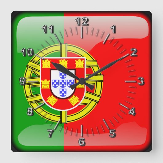 Hochglanzflagge in Portugal Quadratische Wanduhr (Vorderseite)
