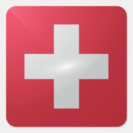 Hochglanzflagge Schweiz Quadratischer Aufkleber (Vorderseite)