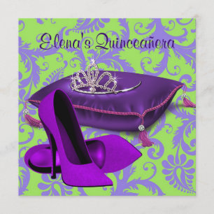 Hochhackige Schuhe Limettengrün Lila Quinceanera Einladung