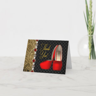 Hochhackige Schuhe Perlen Schwarz Rubin Rot Gold D Dankeskarte