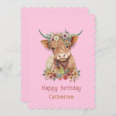 Hochkühe Niedliche Blütengeburtstag Wasserfarbe Ro Einladung (Vorne/Hinten)