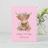 Hochkühe Niedliche Blütengeburtstag Wasserfarbe Ro Einladung (Stehend Vorderseite)