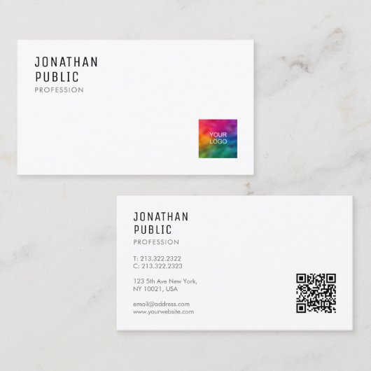Hochladen des QR-Logos Moderner Eleganter Minimali Visitenkarte (Vorne/Hinten)