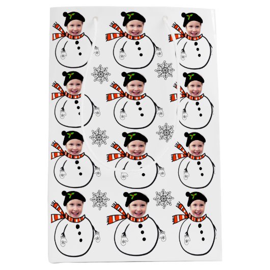 Hochladen von Gesicht Foto Niedlich Snowman und Sc Mittlere Geschenktüte (Vorderseite)