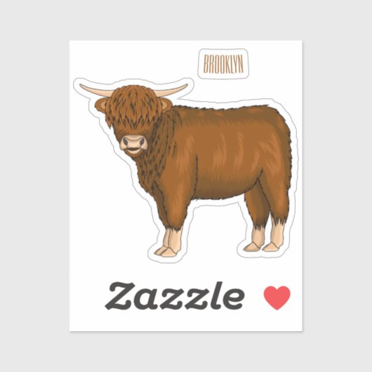 Hochland Cow Cartoon Aufkleber (Blatt)