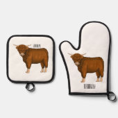 Hochland Cow Cartoon Ofenhandschuh & Topflappen-Set (Vorderseite)