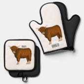Hochland Cow Cartoon Ofenhandschuh & Topflappen-Set (Vorderseite/Rückseite)