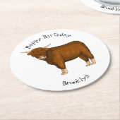 Hochland Cow Cartoon Runder Pappuntersetzer (Angewinkelt)