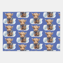Hochland-Kuh-Abunga-Wrapping Paper - Blau Geschenkpapier Set