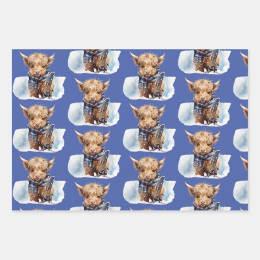 Hochland-Kuh-Abunga-Wrapping Paper - Blau Geschenkpapier Set (Vorderseite)